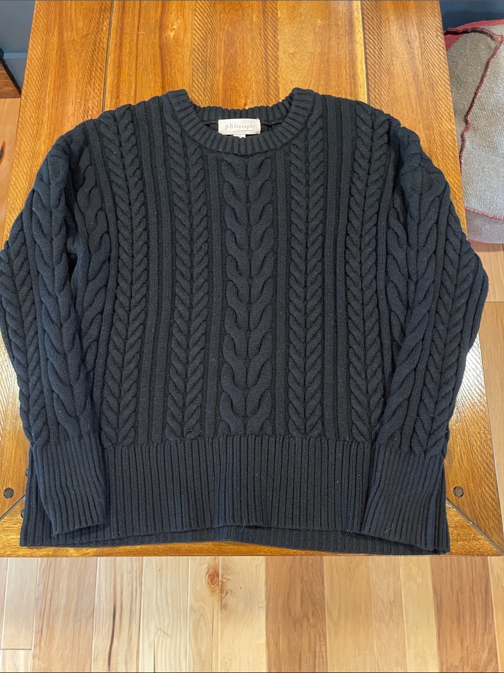 Philosophy Black Cable Knit Crewneck Sweater